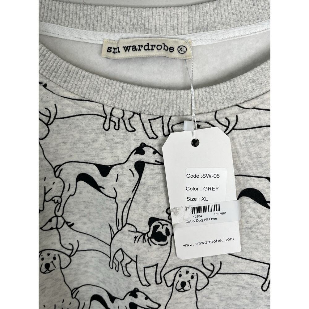 SM Wardrobe SW-08 DOG All Over Sweatshirt Size XL Heather Grey Fleece Puppy NWT - Picture 5 of 8